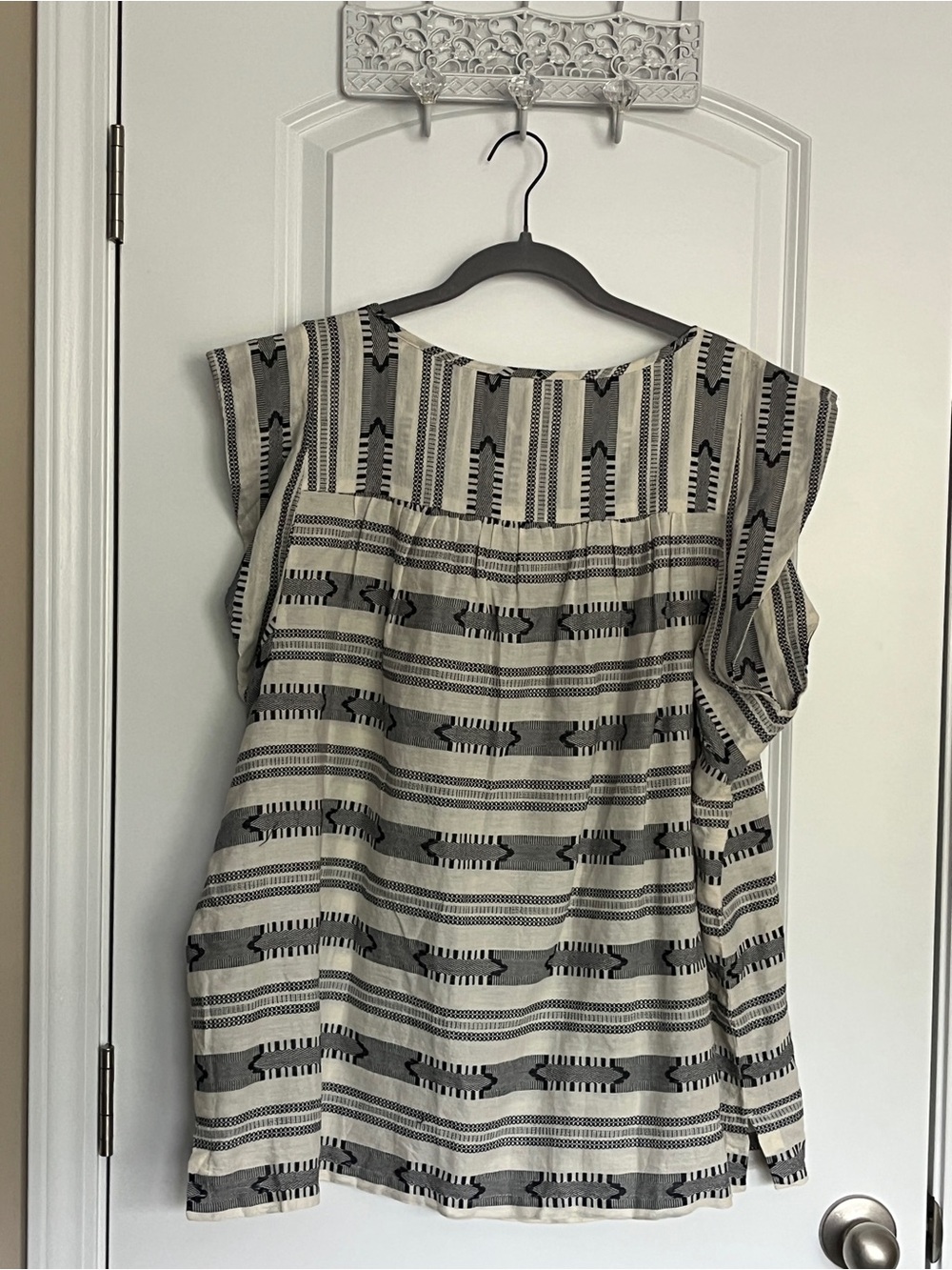 LOFT Navy and Cream Striped Flutter Sleeve Top - Picture 5 of 7